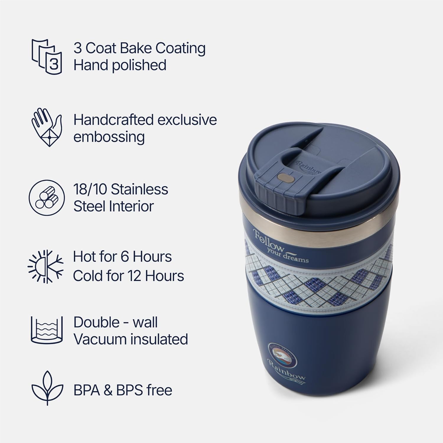 Rainbow Original 13 oz Travel Mug, Coffee Mug, Travel Coffee Mug, Insulated Travel Mug, Tumbler, Ideal for Sports, Outdoors, Camping, Travel and Everyday Use (Knight - Blue)