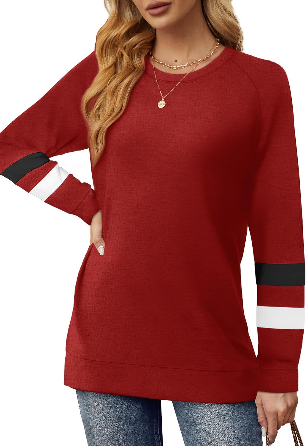 Saloogoe Tunic Sweatshirts for Women Crewneck Lightweight Sweaters Raglan Long Sleeve Shirts Fall Fashion Tops 2026 image 2