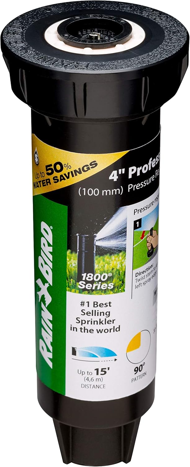 Rain Bird 1804QDSP25 Pressure Regulating (PRS) Professional Dual Spray Pop-Up Sprinkler, 90° Quarter Circle Pattern, 8' - 15' Spray Distance, 4" Pop-up Height : Patio, Lawn & Garden