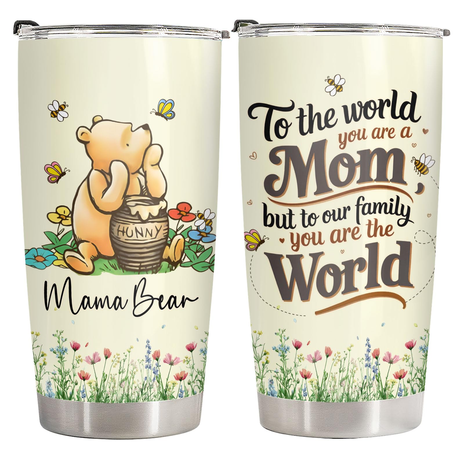 Honey Bear World Mom Cute Cartoon 20 oz Tumbler, Funny Mom Gift