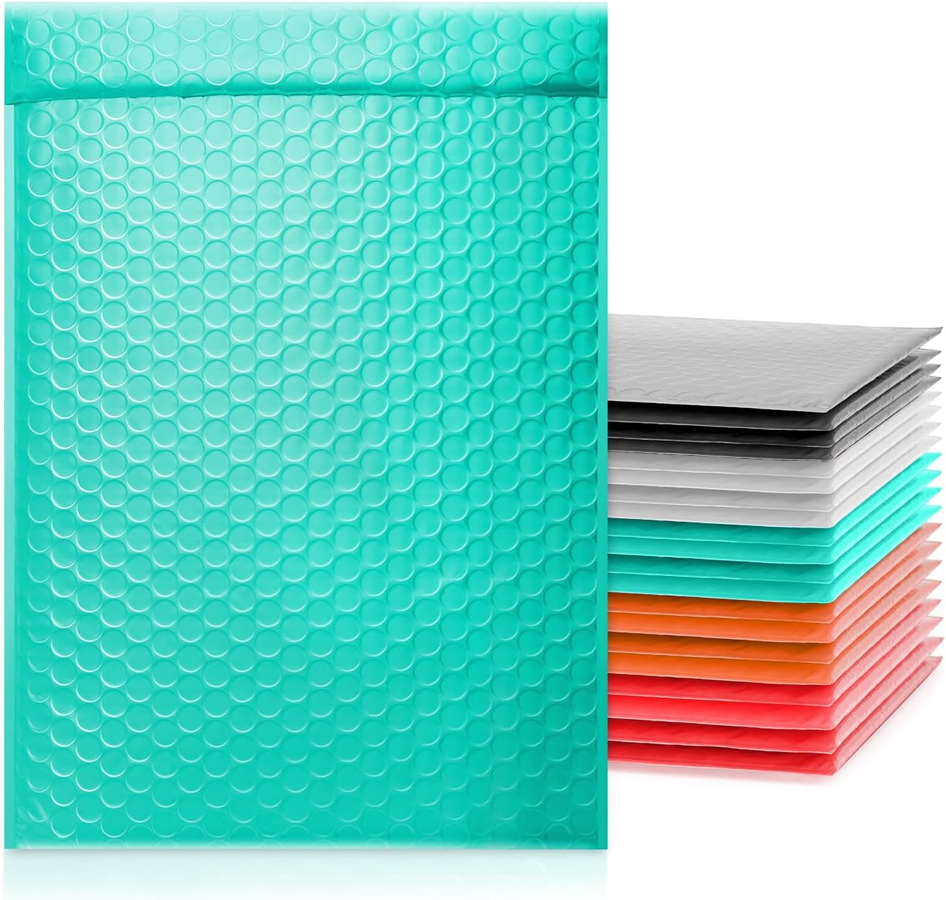 Pack of 25 ToneSpac Poly Bubble Mailers Padded Envelopes Shipping Bags with Waterproof and Self Seal Stripe (Black White Pink Red Teal, #5, 10.5 x 15 inch)