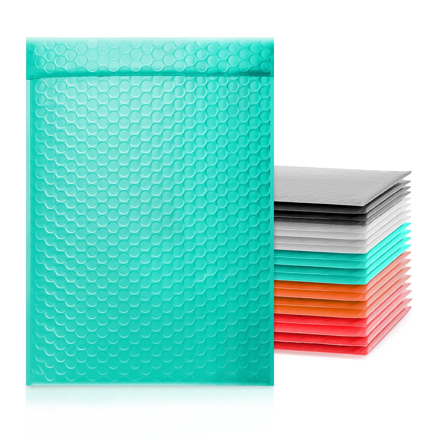Pack of 25 ToneSpac Poly Bubble Mailers Padded Envelopes Shipping Bags with Waterproof and Self Seal Stripe (Black White Pink Red Teal, #3, 10x15 inch)