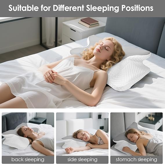 Memory Foam Pillow, Orthopedic Cervical Pillow, Pillows for Neck and Shoulder Pain or Sides, for Sides, Back and Stomach Sleepers - 63 x 41 cm x 9/12 cm