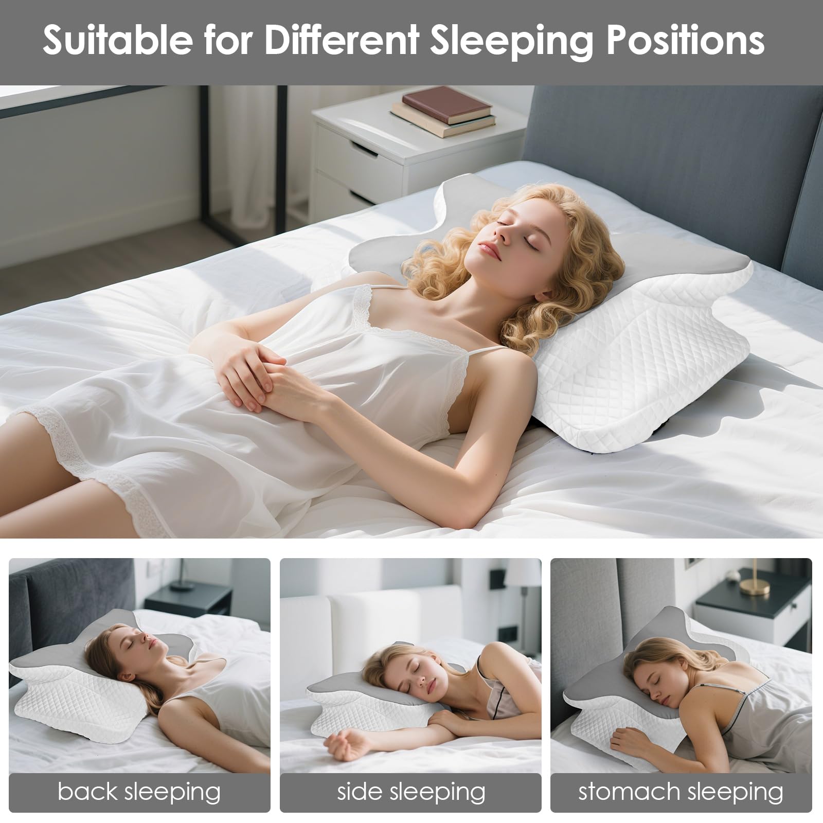 Gaethra Cuscino Cervicale per Dormire Grande, 2 in 1 Cuscino in Memory Foam per Dolore alla Spalla, Cuscino Ortopedico per chi dorme sul Fianco, Sulla Schiena e Sullo Stomaco-63 x 42 cm x 9/12 cm