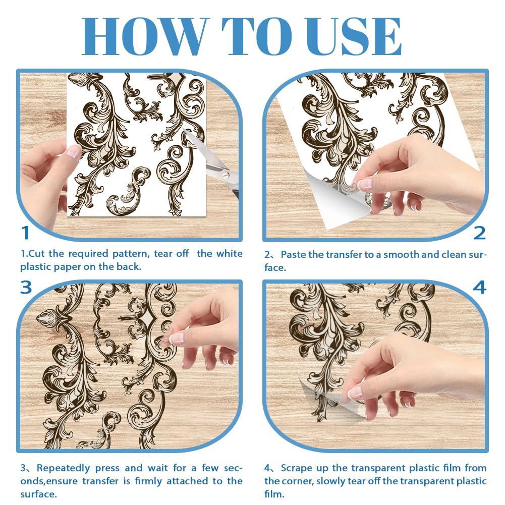 GLOBLELAND Vintage Lace Corner Transfers - 4 Sheets European Style Furniture Decals (11.8x5.9 Inch)