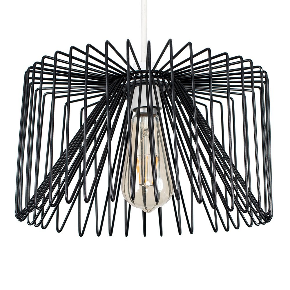 ValueLights Amadeus Black Wire Pendant Shade - Cylinder Shaped - Open Wire Design - Easy Installation