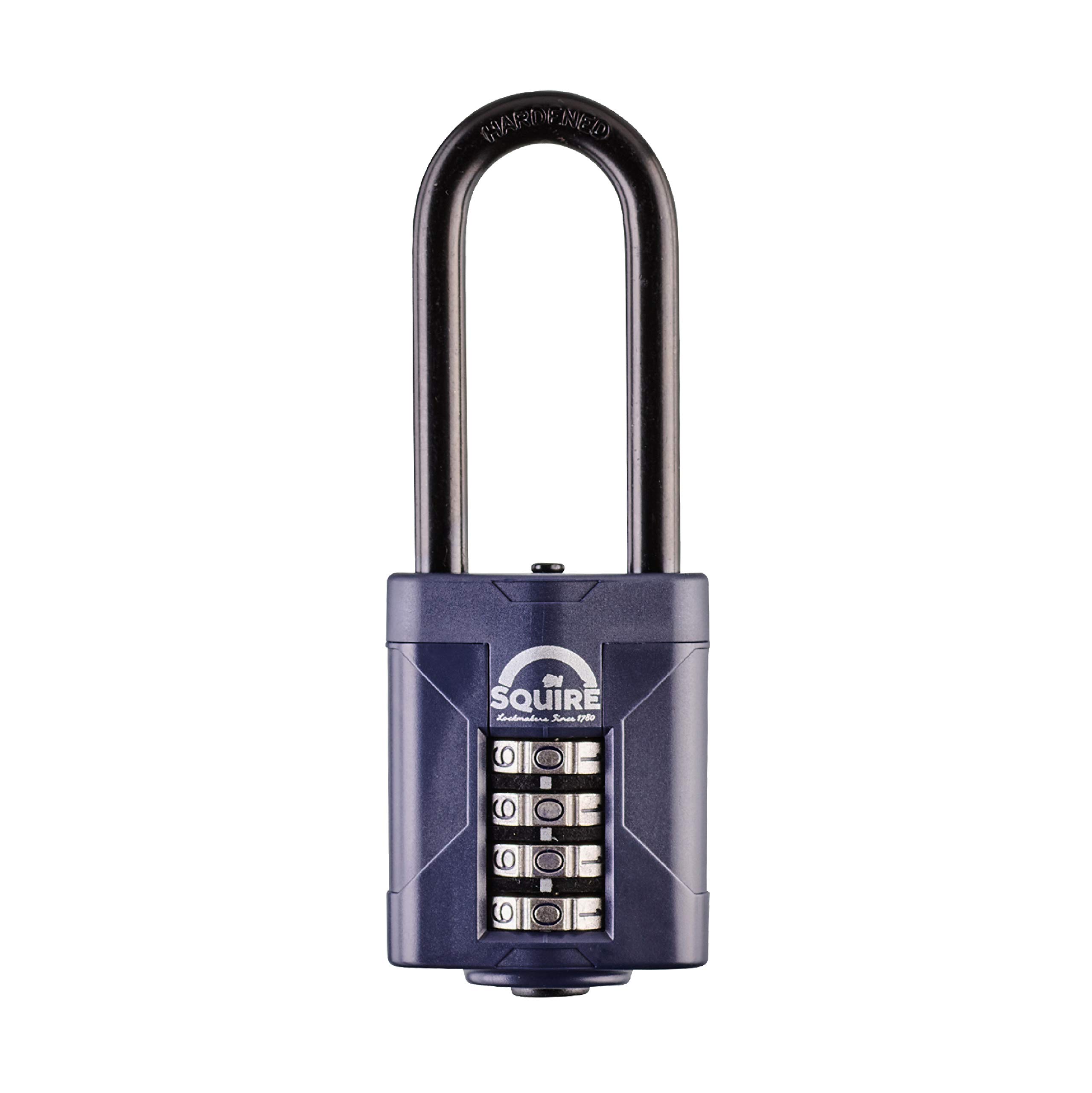 Squire Combination Padlock. Weatherproof Hardened Steel Shackle Recodable Padlock. (4 Wheel - 50mm Extra Long Shackle (2.5