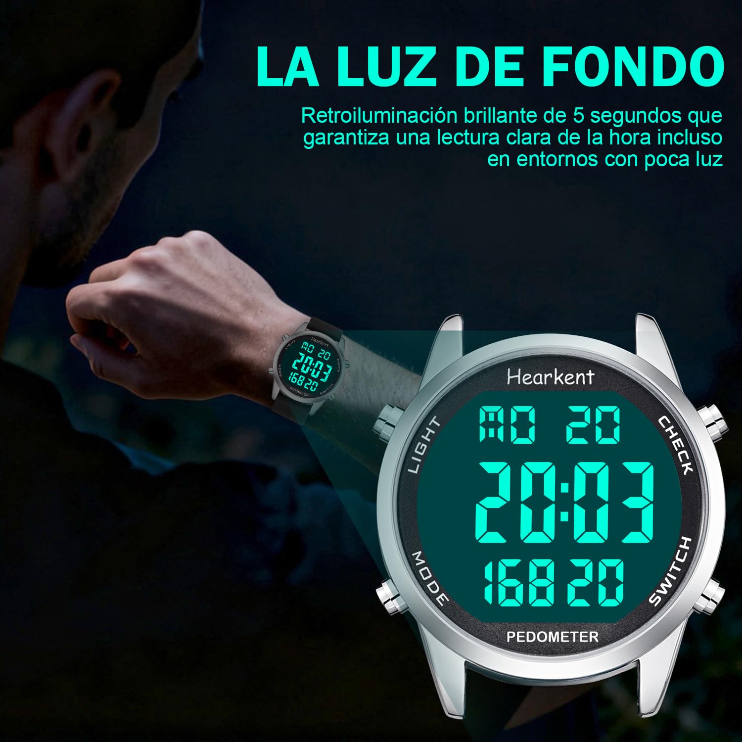 Hearkent Pedometro Orologio da passeggio per anziani, senza Bluetooth, senza app richiesta, con contatore di passi e numeri LCD grandi