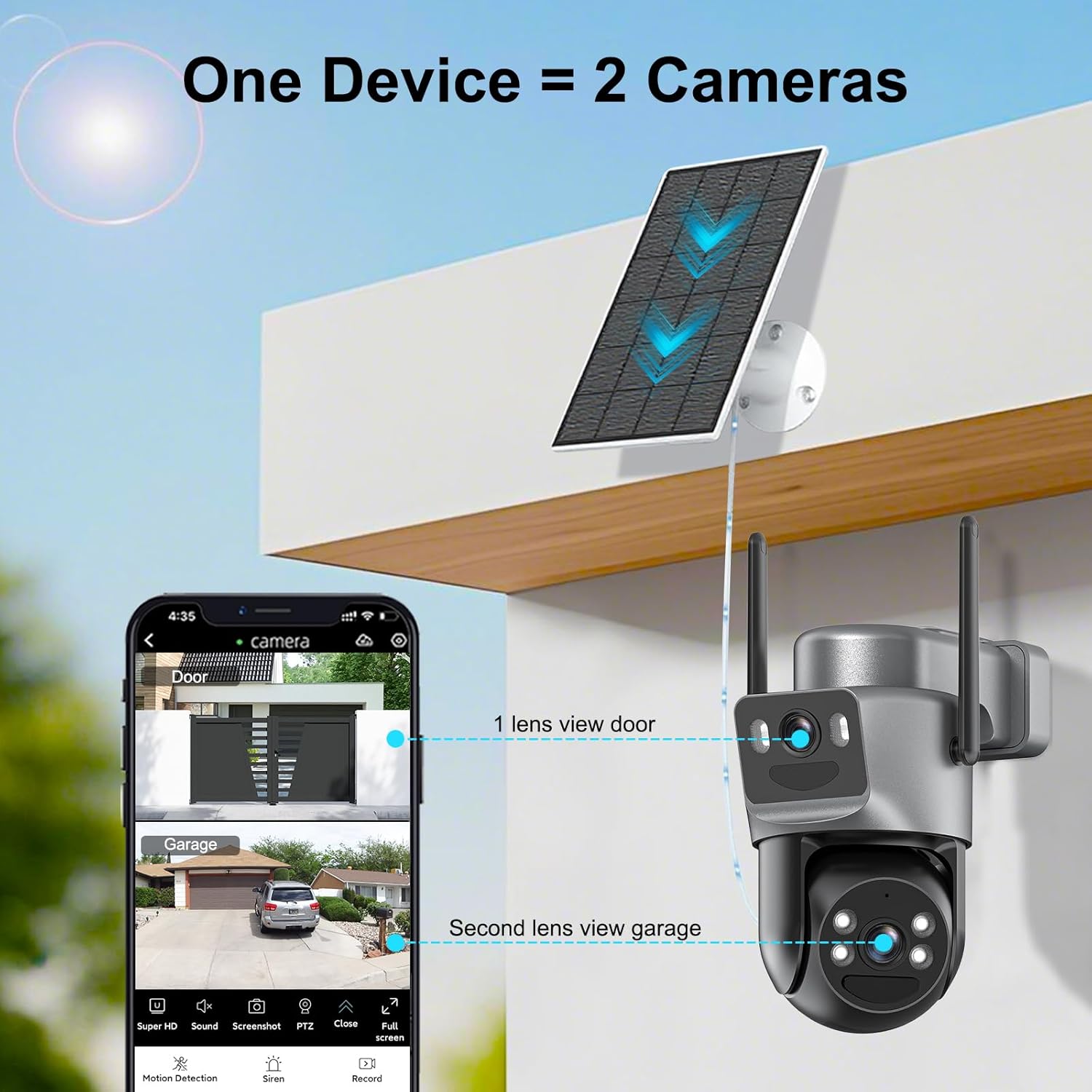 4K Solar Security Cameras Wireless Outdoor, 2.4G/5Ghz WiFi 6,Cameras for Home Security,Dual Lens Solar Camera with Auto Tracking, PIR Human Detection, 8MP Color Night Vision, Spotlight Siren,Alexa - Image 2