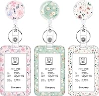 Vista 17 de Juego de 3 portatarjetas de alta resistencia con carrete retráctil, soporte retráctil de mármol para tarjetas de identificación con clip, funda
