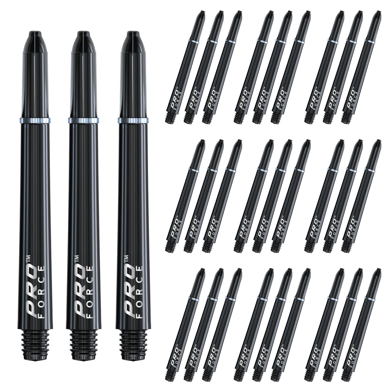 Pro-Force Black Medium Nylon Ring Grip Dart Stems (Shafts) - 10 sets per pack (30 dart stems in total)