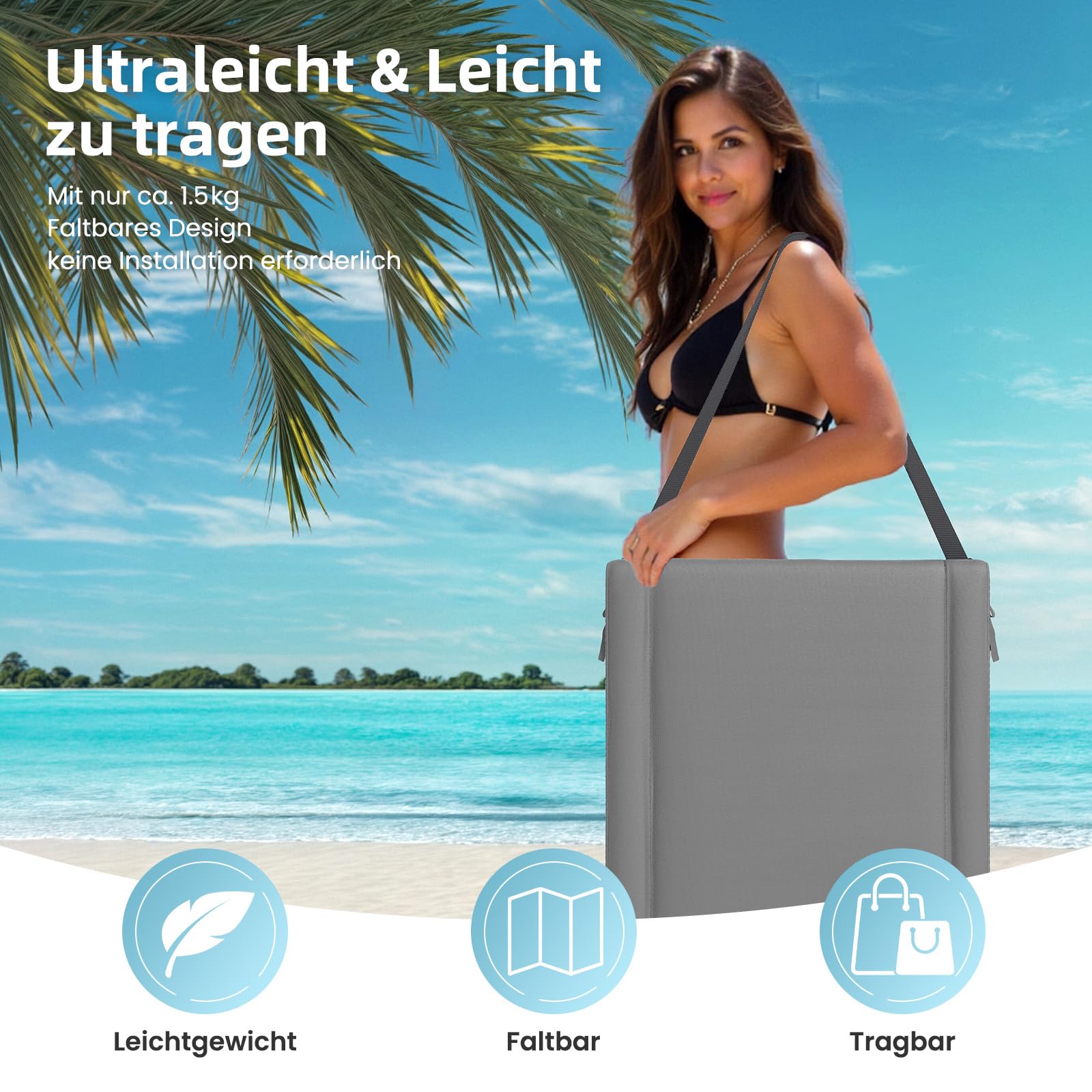 Amopatio 2er Set Strandmatte Klappbar mit Mehrstufig Verstellbarer Rückenlehne & Tragegurt – Faltbare Sonnenliege mit Tasche für Strand, Garten, Camping & Terrasse, Grau