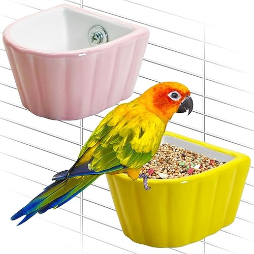 Tfwadmx 2 Pcs Bird Cage Feeder Ceramic Pet Bird Bowls