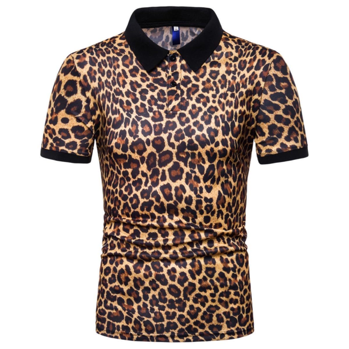 Herren Poloshirt mit Leopardenmuster, kurzärmeliges Casual-T-Shirt mit Leopardenmuster, knopfverschlossen normaler Stehkragen Golf- & Tennistop, klassisches schlankes Basic-Poloshirt für den Sommer
