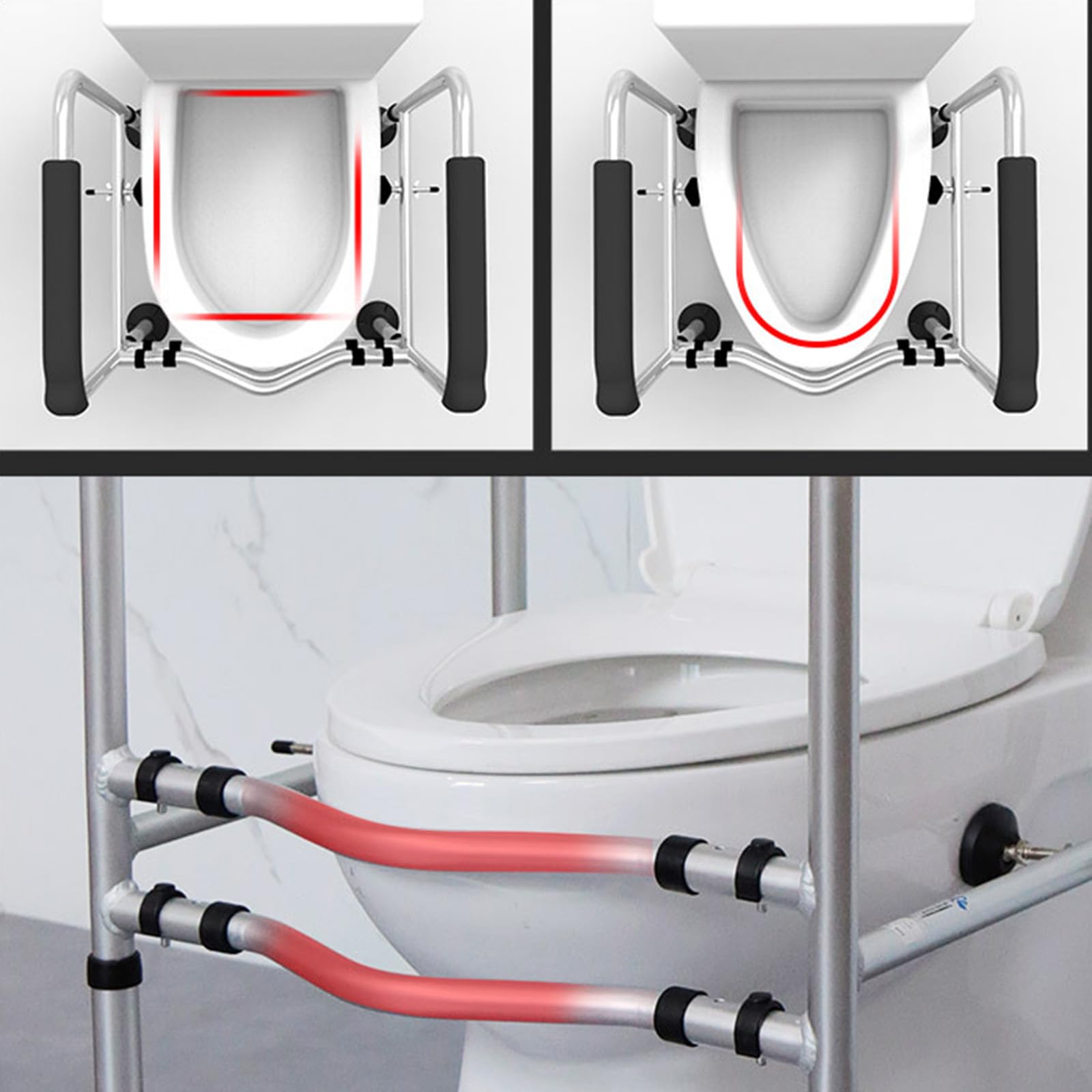 IBVIVIC Supporto per WC per anziani, con grandi tappetini antiscivolo, regolabile in larghezza e altezza, portata fino a 200 kg