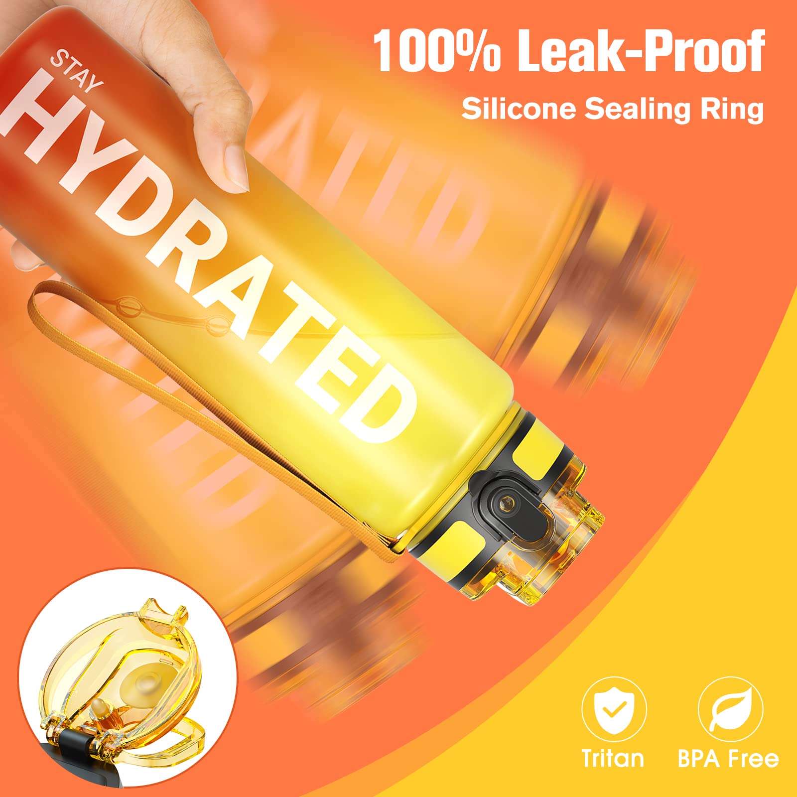 Sahara Sailor Leakproof Water Bottle 750ML, Tritan BPA Free Motivational Sport Drinks Bottle with Clear Time Marker - Image 2