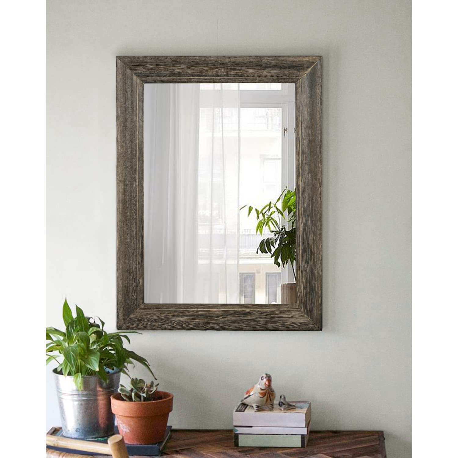 MWAZZLL Rustic Wall Mirror with Wood Frame Farmhouse Rectangle Mirrors for Wall Decorative Hanging Mirror for Bathroom Bedroom Vanity - Image 2