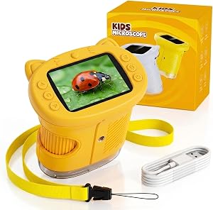 Kids Microscope, 1000X 4K Digital Microscope with 2.4″ IPS Screen & 8 LED, USB Rechargeable, STEM Science Learning Kit Toys, Great Gift for Boys and Girls Aged 4-12