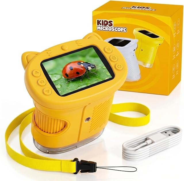 Kids Microscope, 1000X 4K Portable Mini Pocket Microscope with 2.4″ IPS Screen & 8 LEDs, Rechargeable, STEM Educational Science Kit Toys, Best Christmas Birthday Gifts for Girls 4-12 Year Old