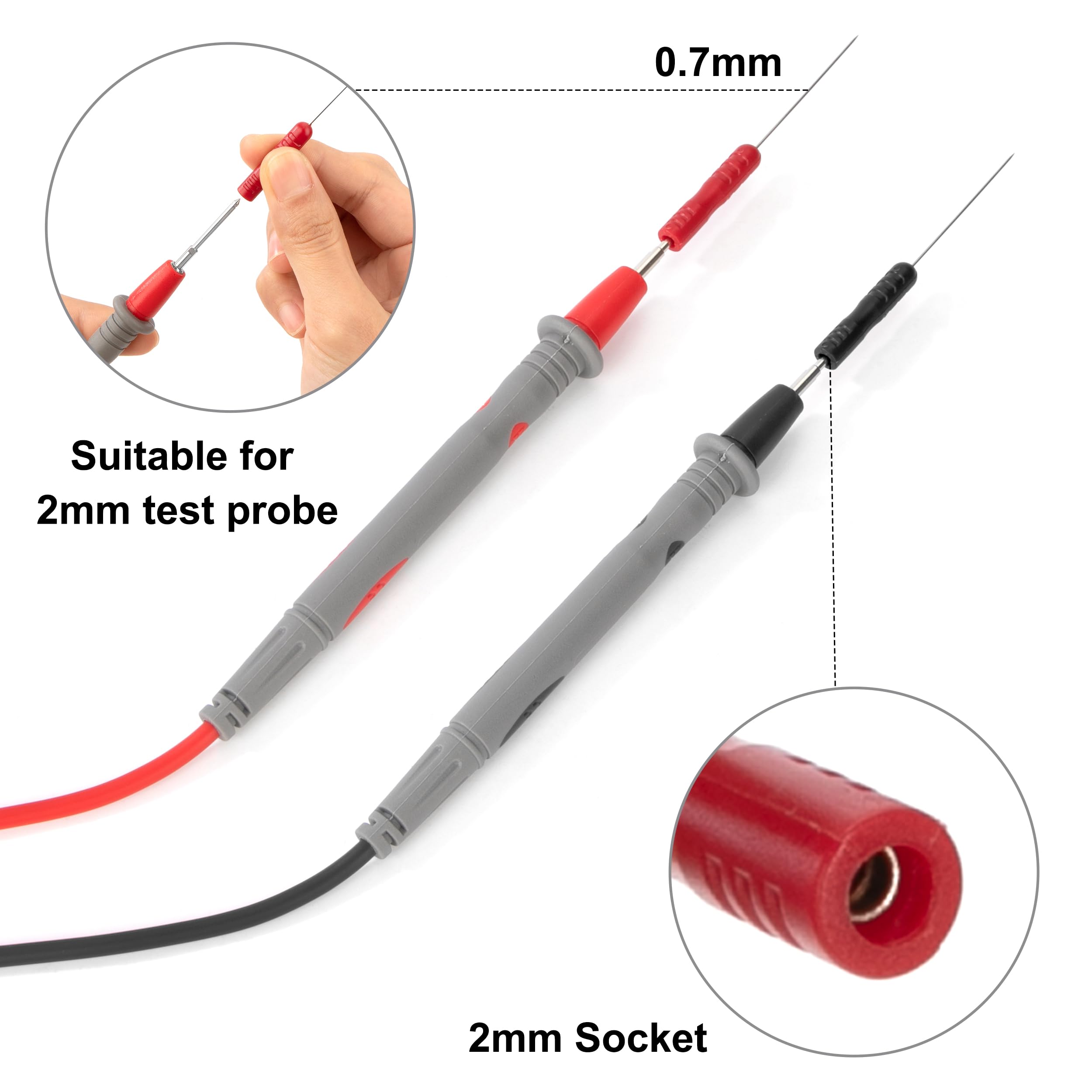 QIMEI-SHOP Puntali Tester Multimetro Kit con Clip Coccodrillo Gancio di Prova Sonda di Prova Sostituibile 0.7/1/2/4 mm per Elettricista Multimetro Digitale 19 Pezzi