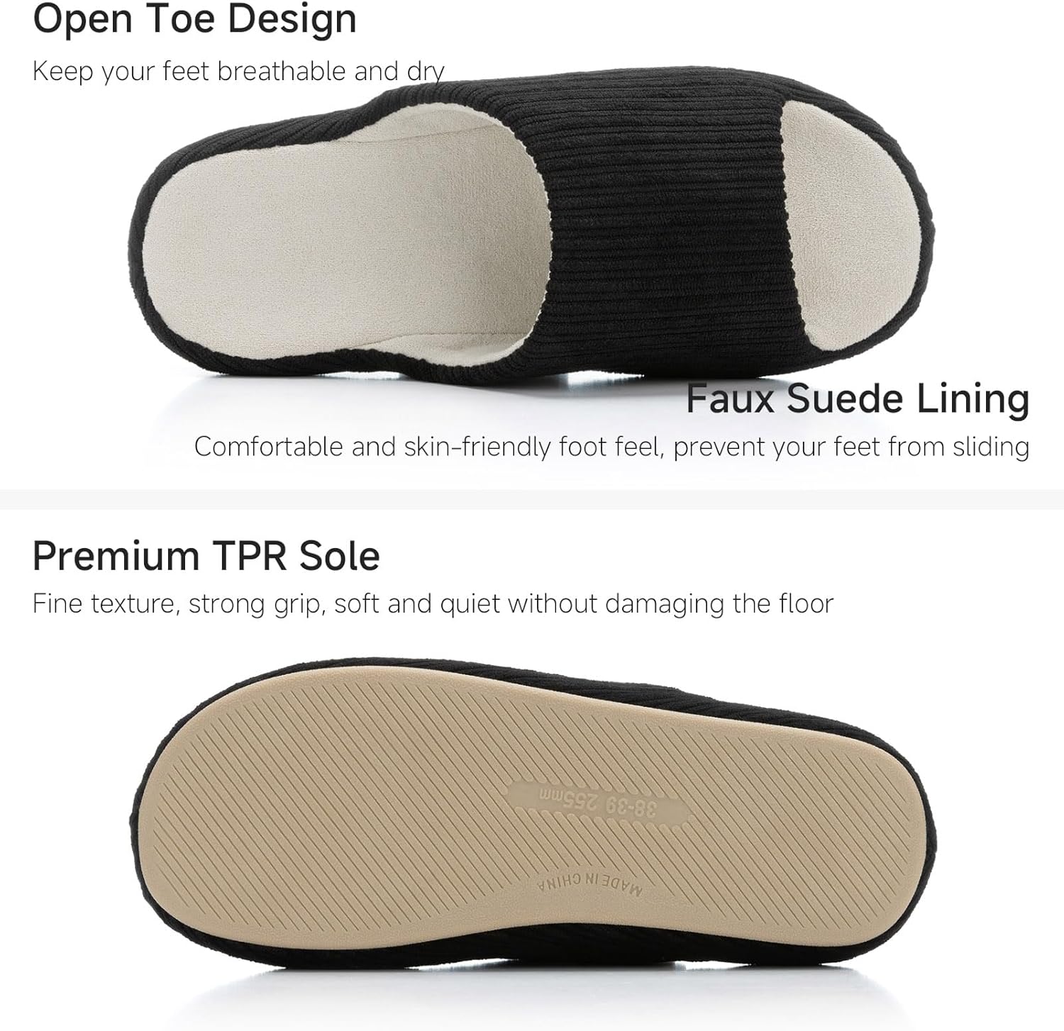 Chantomoo Womens Slippers Memory Foam House Bedroom Open Toe Slippers Gift - Image 3