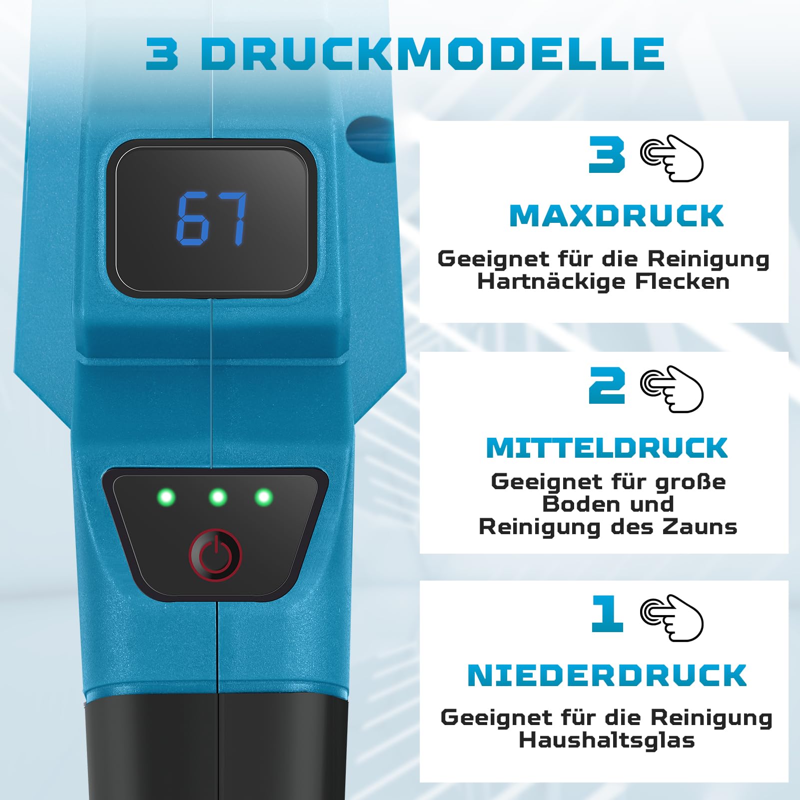 21V 120Bar Mobile Akku-Hochdruckreiniger mit 2 Akku 3000mAh, 6 in 1 Kabelloser Hochdruckreiniger mit 5M Schlauch, Strahlreiniger für Gartenreinigung, Boden-, Auto-
