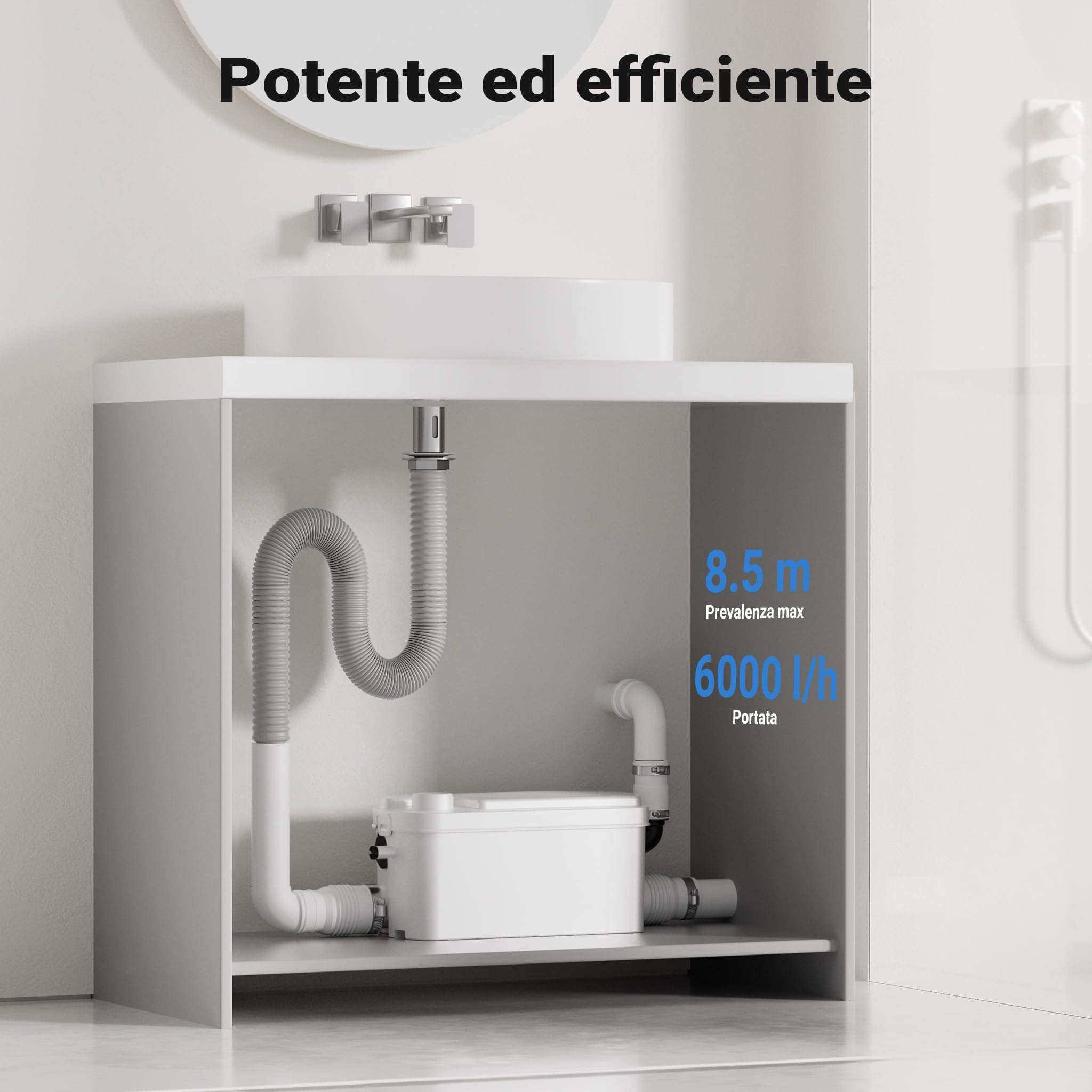 XPOtool Stazione di sollevamento 3/1 250W con 3 ingressi per doccia, lavabo