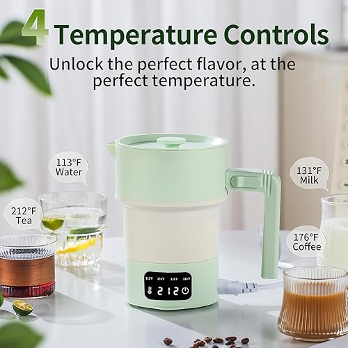 Miniatura 2 de Hervidor eléctrico plegable de 20.3 fl oz, caldera de agua de viaje plegable, hervidor de agua caliente portátil de 600 W con 4 preajustes de