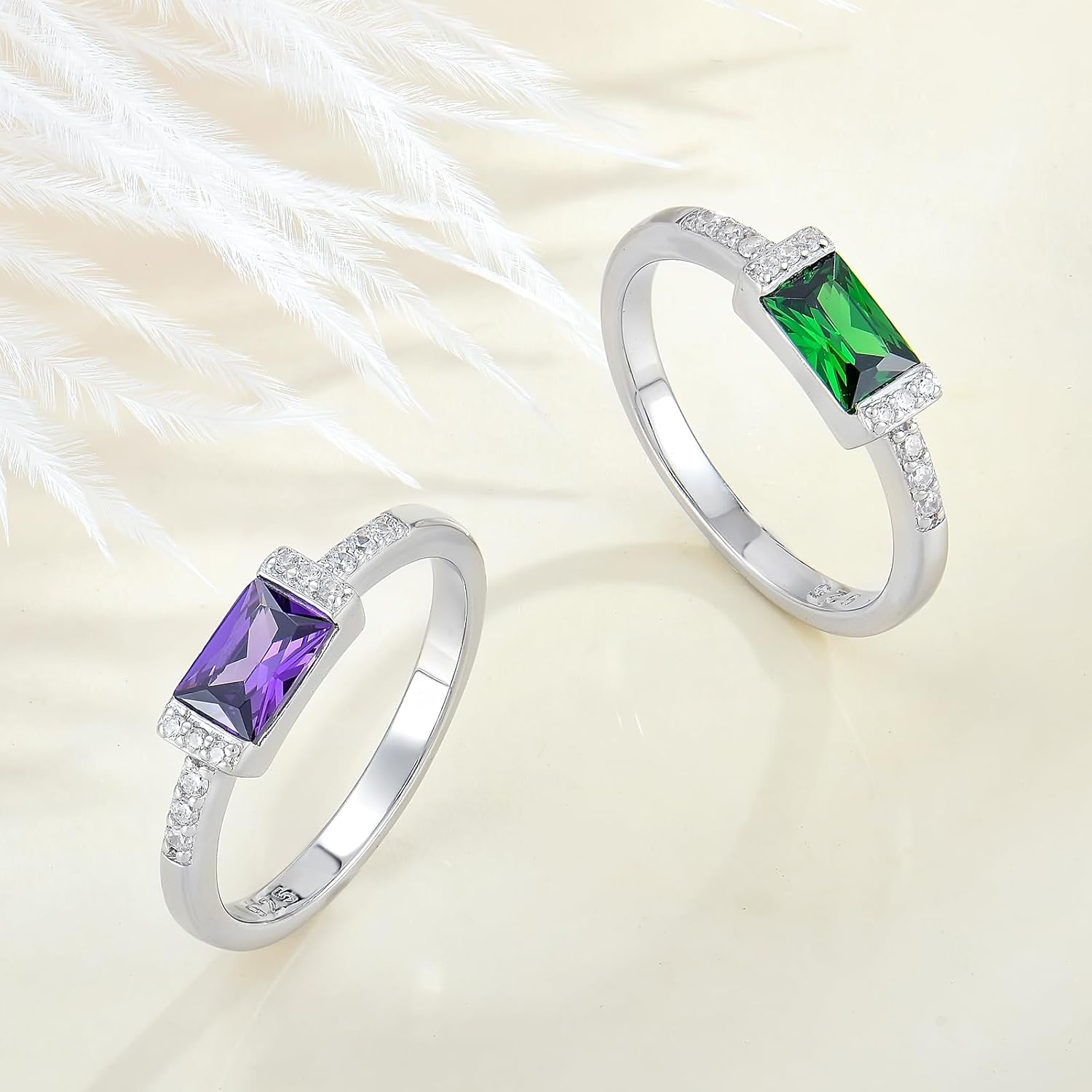 STARCHENIE Baguette Rings for Women 925 Sterling Silver Birthstone Ring Size 5-10 - Image 4