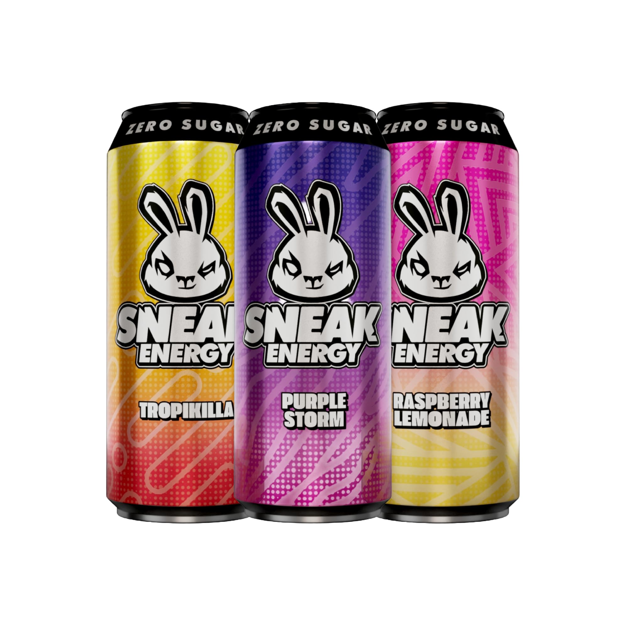 SNEAK Energy Drink Cans | Tropikilla, Raspberry Lemonade & Purple Storm with Brainberry | No Sugar. No Nasties. Just Natural Caffeine, Focus Boosting Nootropics in a Can | 500ml x 12