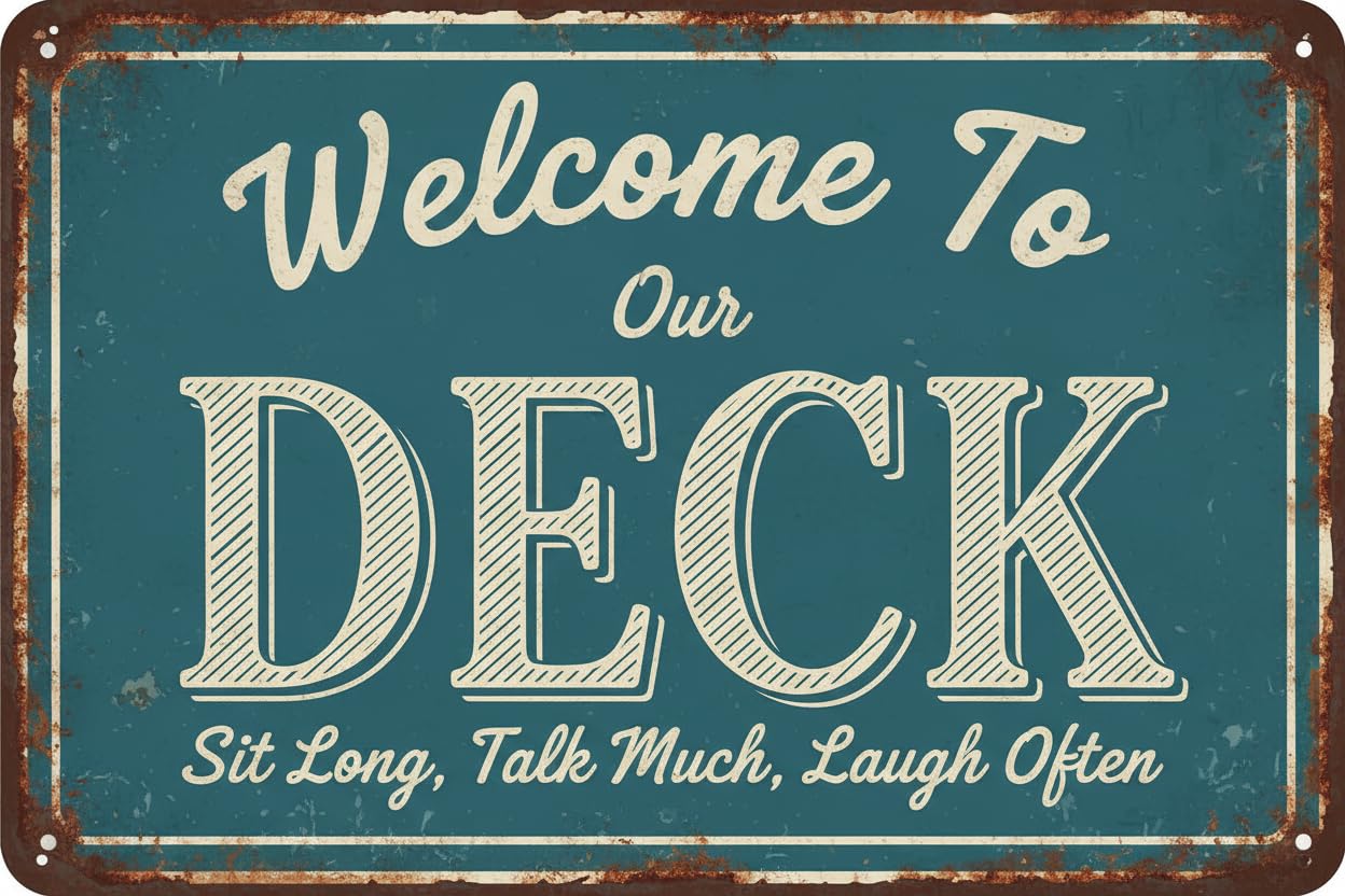 Vintage Metal Tin Sign Welcome To Our Deck Sign Backyard Accessories Decor Outdoor, Metal Tin Signs Farmhouse Home Wall Decorations 8X12 Inches Custom Private Property Signs Outdoor