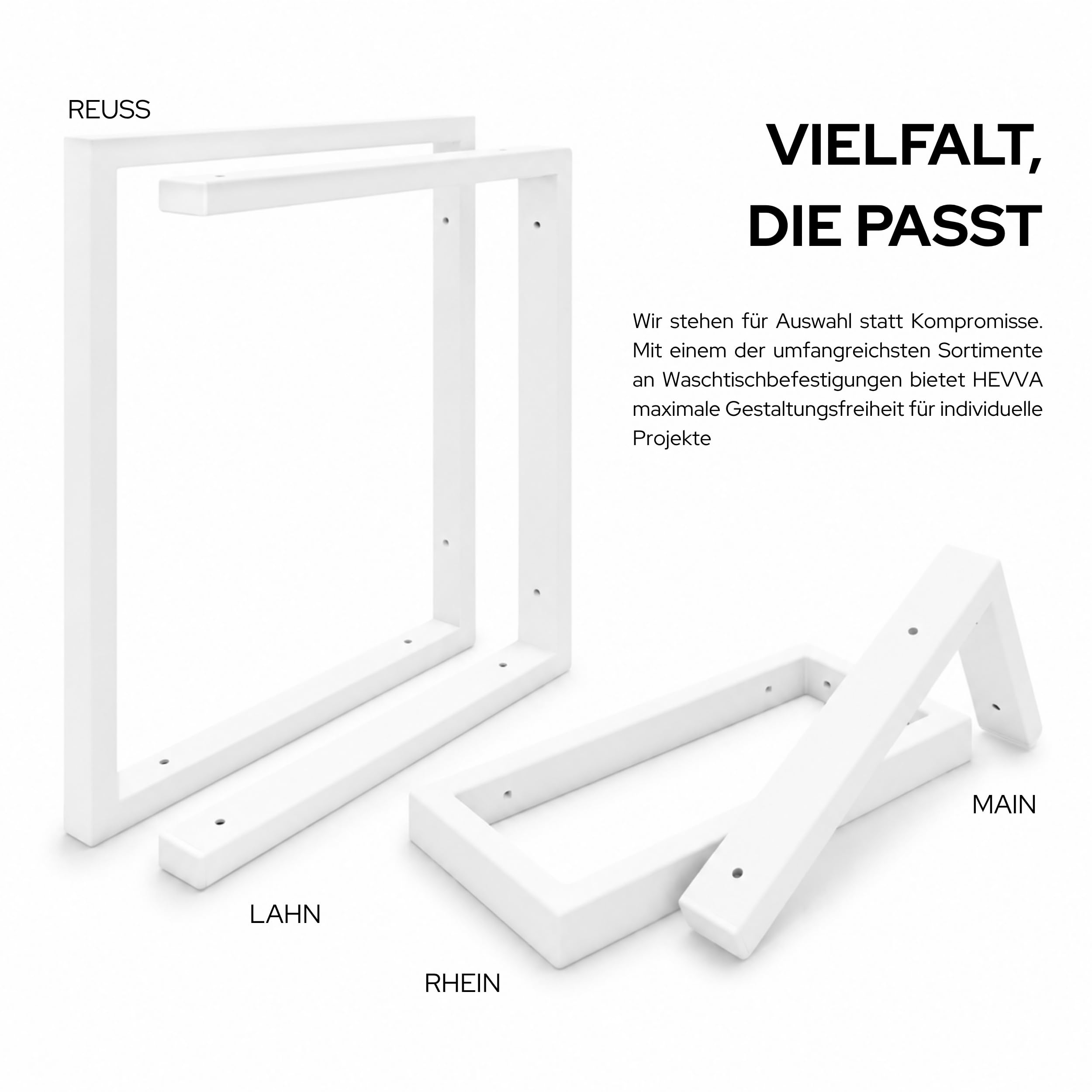 HEVVA Montura doble para lavabo 20/25/30/35/40/45 cm | LAHN | Montura de lavabo sobre encimera, soporte de carga pesada, consola de pared, placa de lavabo de montaje inferior | (Set de 2 - Blanco, 35