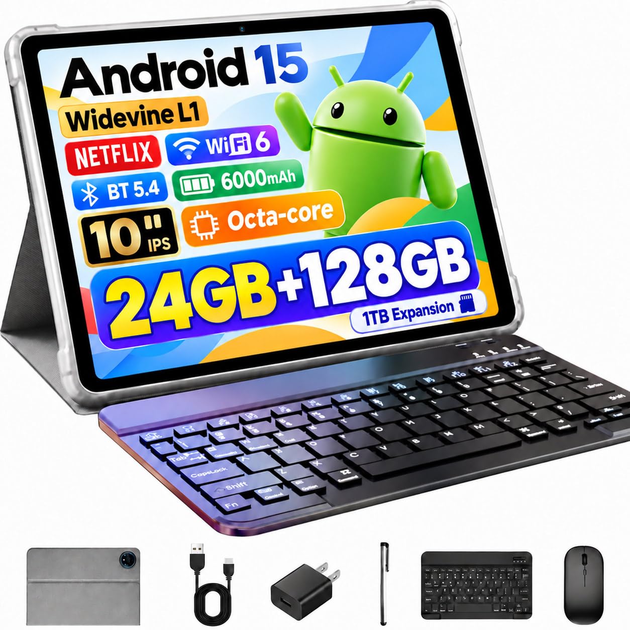 Amazon.com: Android 15 Tablet 10 Inch, 24GB RAM+128GB ROM/1TB
