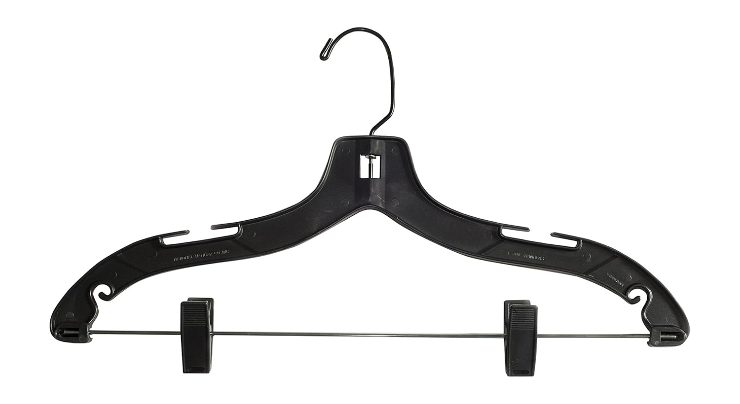 NAHANCO 2500PCBHHU Plastic Suit Hangers, Heavy Weight, Black Hook with Plastic Clips, Home Use, 17", Black (Pack of 25)
