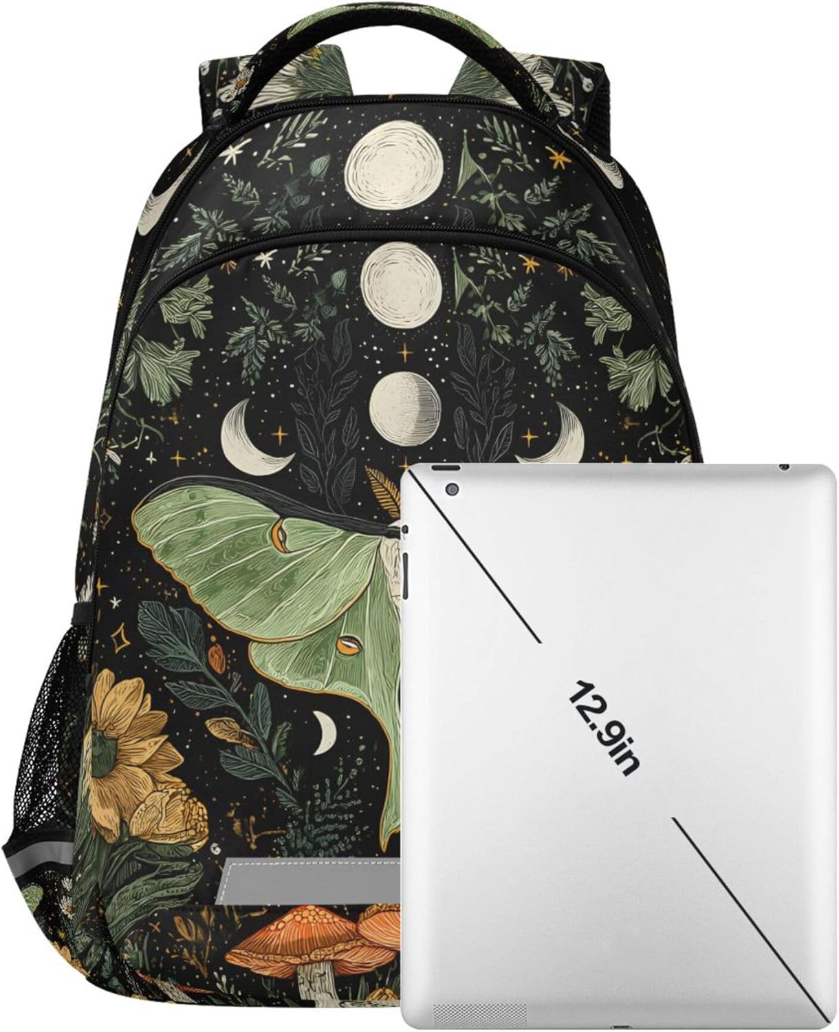 MNSRUU Laptop Backpack with Chest Strap, Green Moth School Backpack, Travel Hiking Bag for Boys Girls Teen College Adult, Rucksack Knapsack