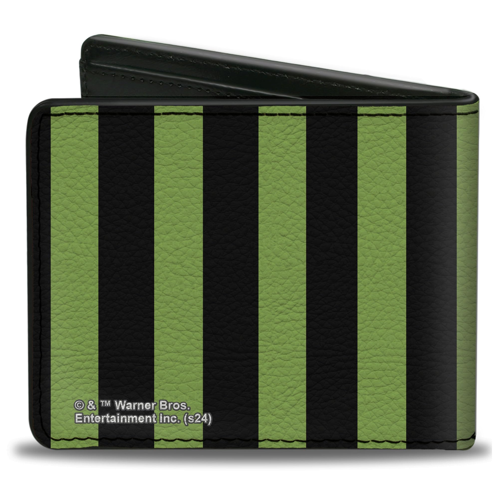 Beetlejuice Wallet, Bifold, Beetlejuice Chibi Characters and Spider Webs Collage Greens, Vegan Leather