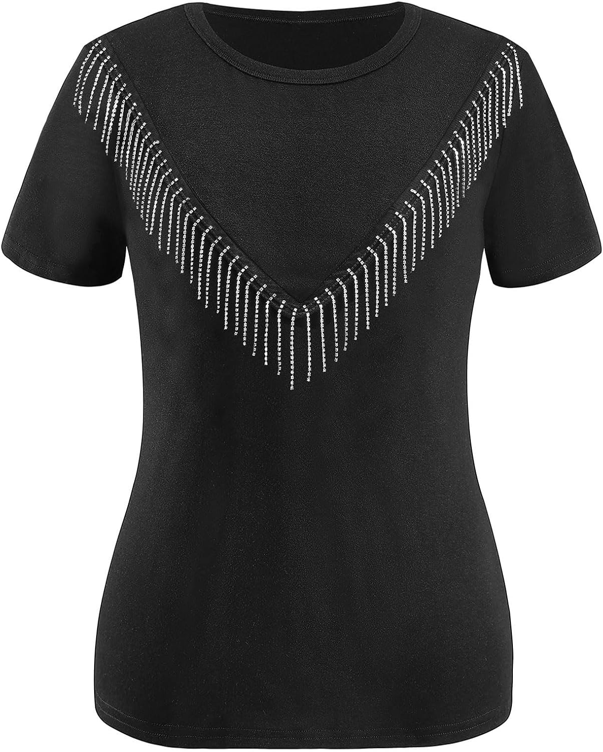 Womens Sparkly Rhinestone Fringe Tshirts Western Glitter Tassel Country Concert Outfits Sparkle Disco Cowgirl Tops - Image 5