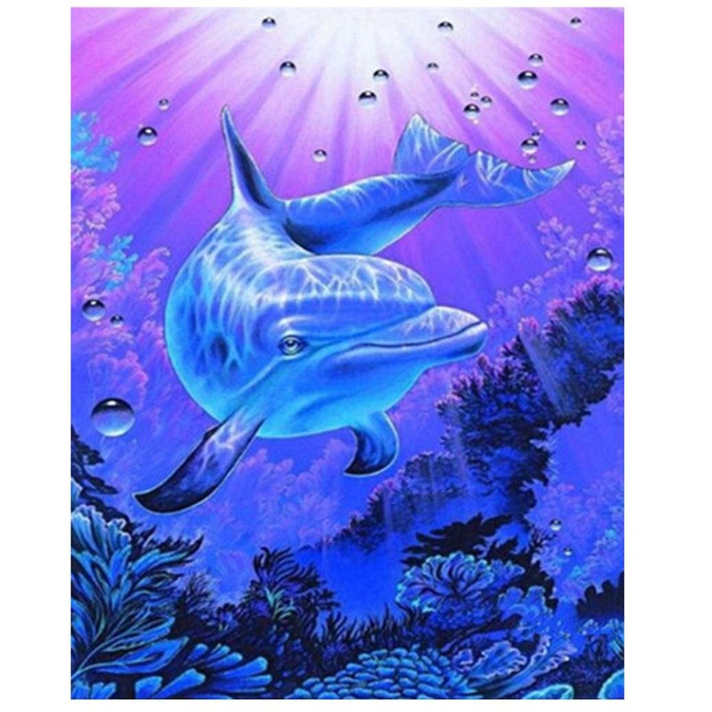 Diamond Painting 5D Fai Da Te Kit | Quadro Con Delfini E Cuori | 30x25 Cm | Tela Con Rilievi Di Resina | Senza Cornice - 2