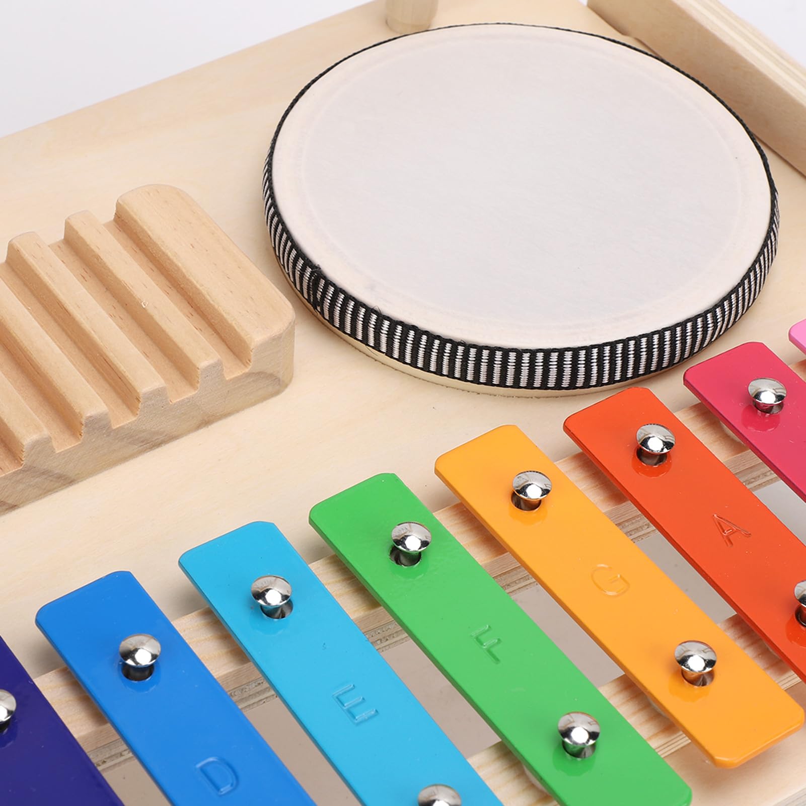 Set Batteria per Bambini, Set Batteria per Bambini Strumenti Musicali Montessori, Strumenti Musicali in Legno con Raschietto per con Carillon Xilofono, Regalo di Compleanno per 1 3 Anni