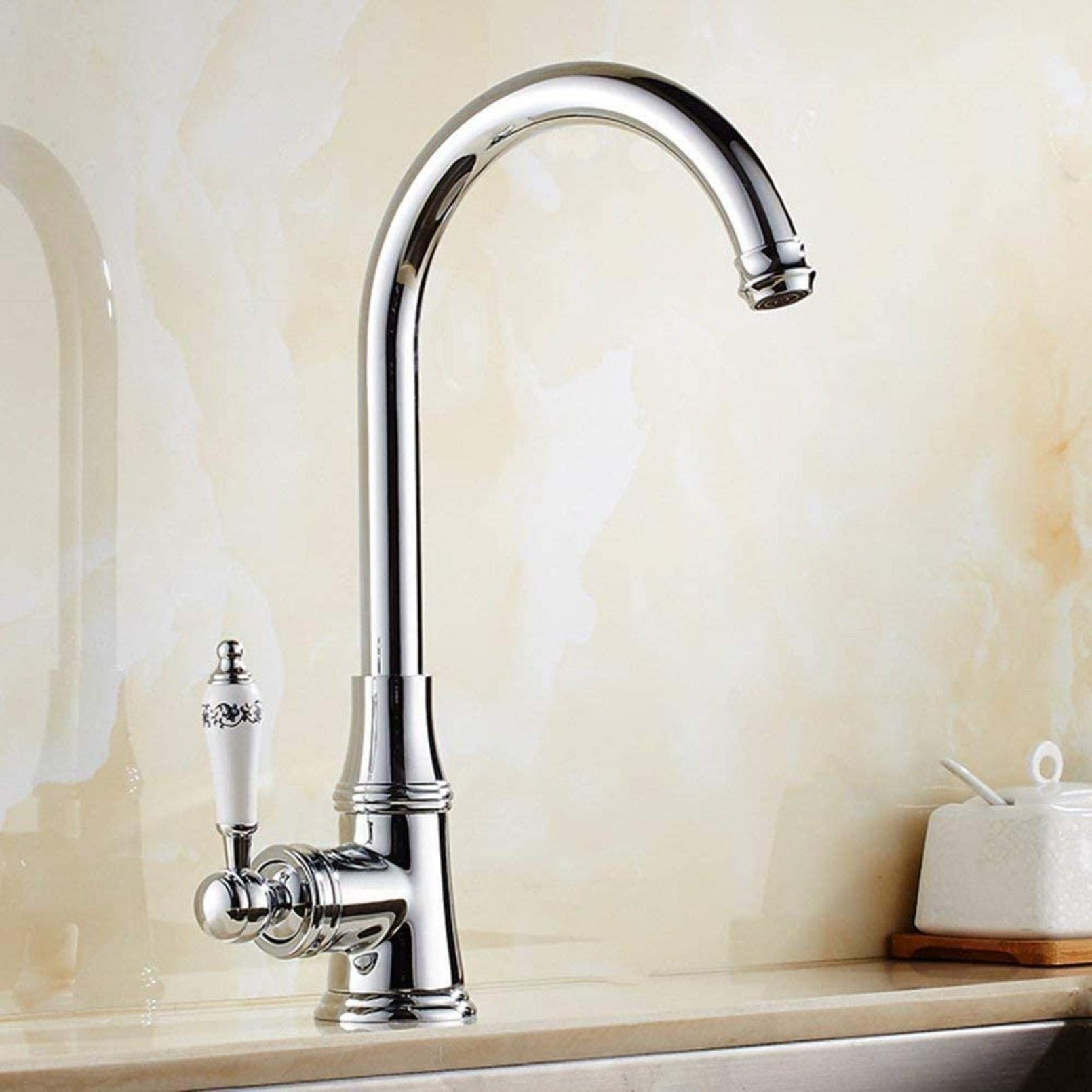 Rubinetto Miscelatore Lavello Cucina Retro Leva Singola in Ceramica Monoblocco Bocca Girevole in Ottone