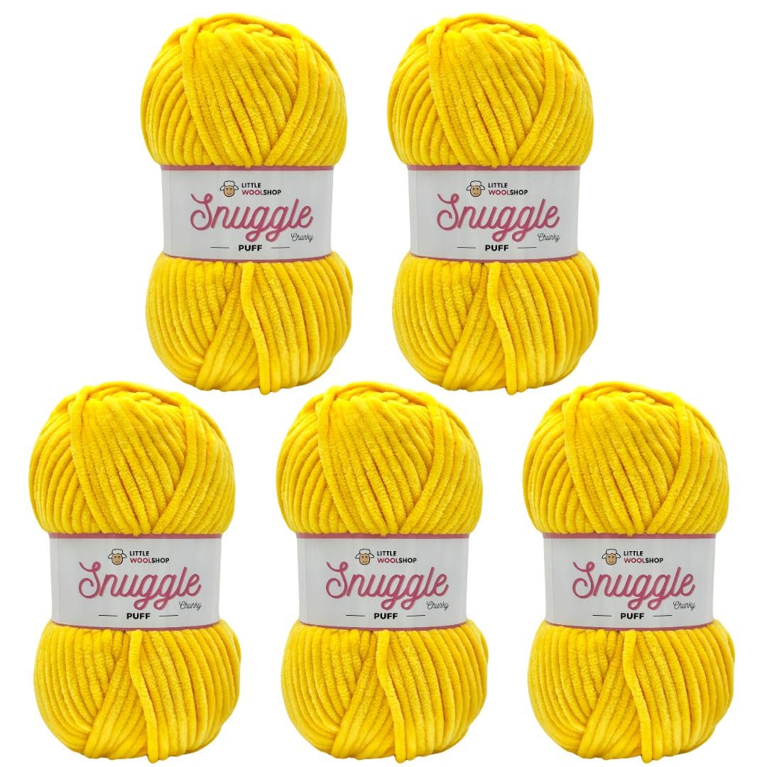 LittleWoolShop Snuggle Puff Chunky Chenille Yarn 100g - 100% Supersoft Polyester (Juicy Pineapple 5987, Pack of 5) — image 1