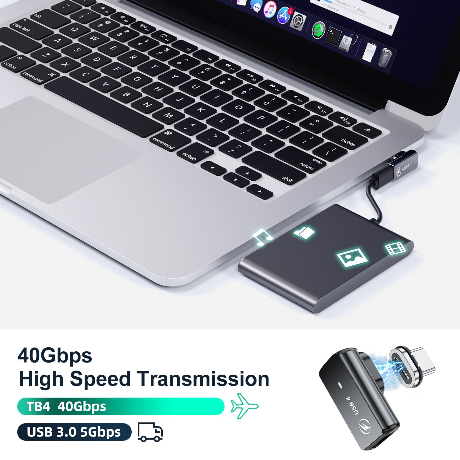 Adattatore magnetico USB C da 240 W, confezione da 2, adattatore magnetico USB C da 24 pin,supporto diretto per trasferimento dati a 40 Gbps, uscita video 8K 60 Hz per MacBook Thunderbolt 4, iPhone 15