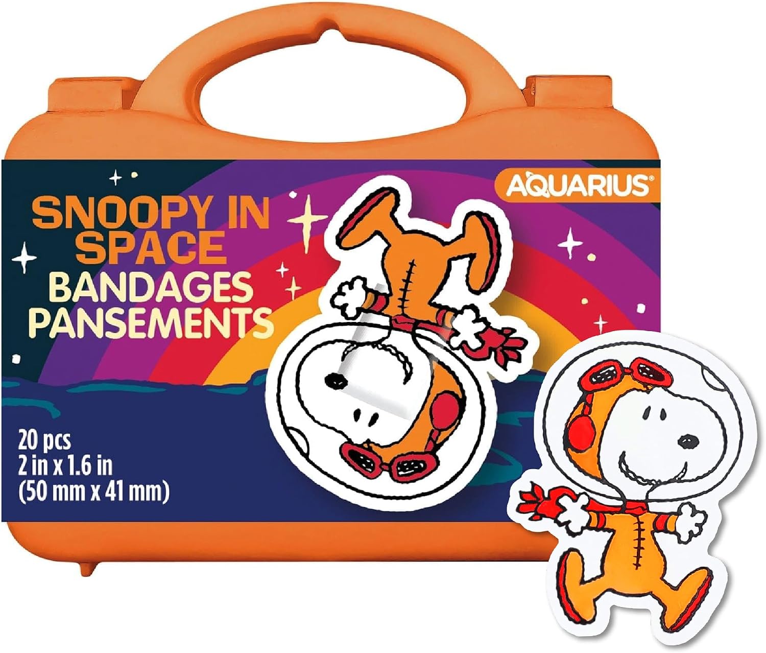 AQUARIUS Peanuts Adhesive Bandages – 20 Count Cartoon Snoopy Bandages in Travel Case, Kids First Aid Supplies, Latex-Free Nonstick Sterile Plaster for Minor Cuts, for Boys and Girls - Snoopy