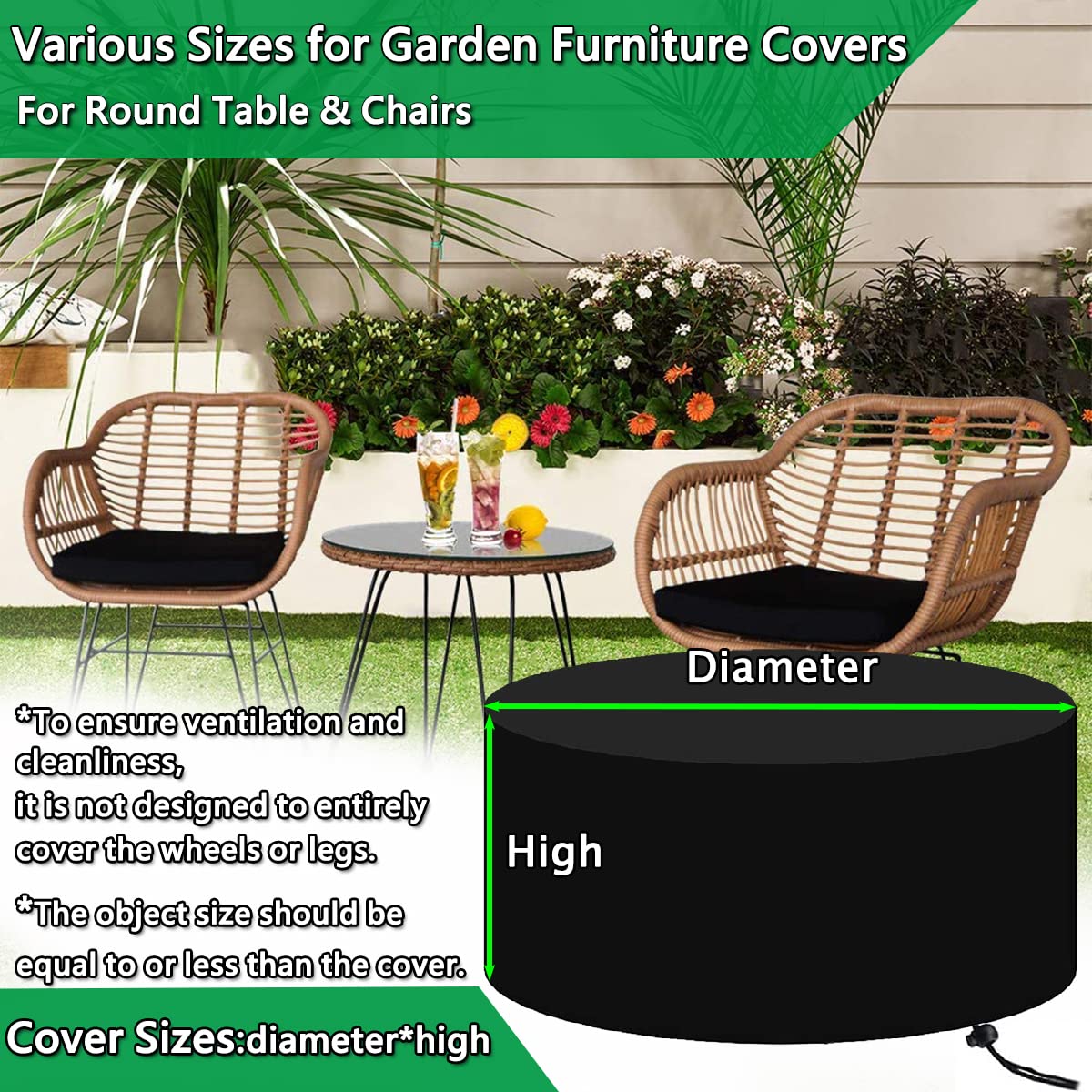 Housse Table De Jardin Housse De Protection Table Jardin Ronde ZRFYDN - 120x85cm - Tissu Oxford 420D Imperméable & Anti-UV - Cordon Serre Housse Table Ronde