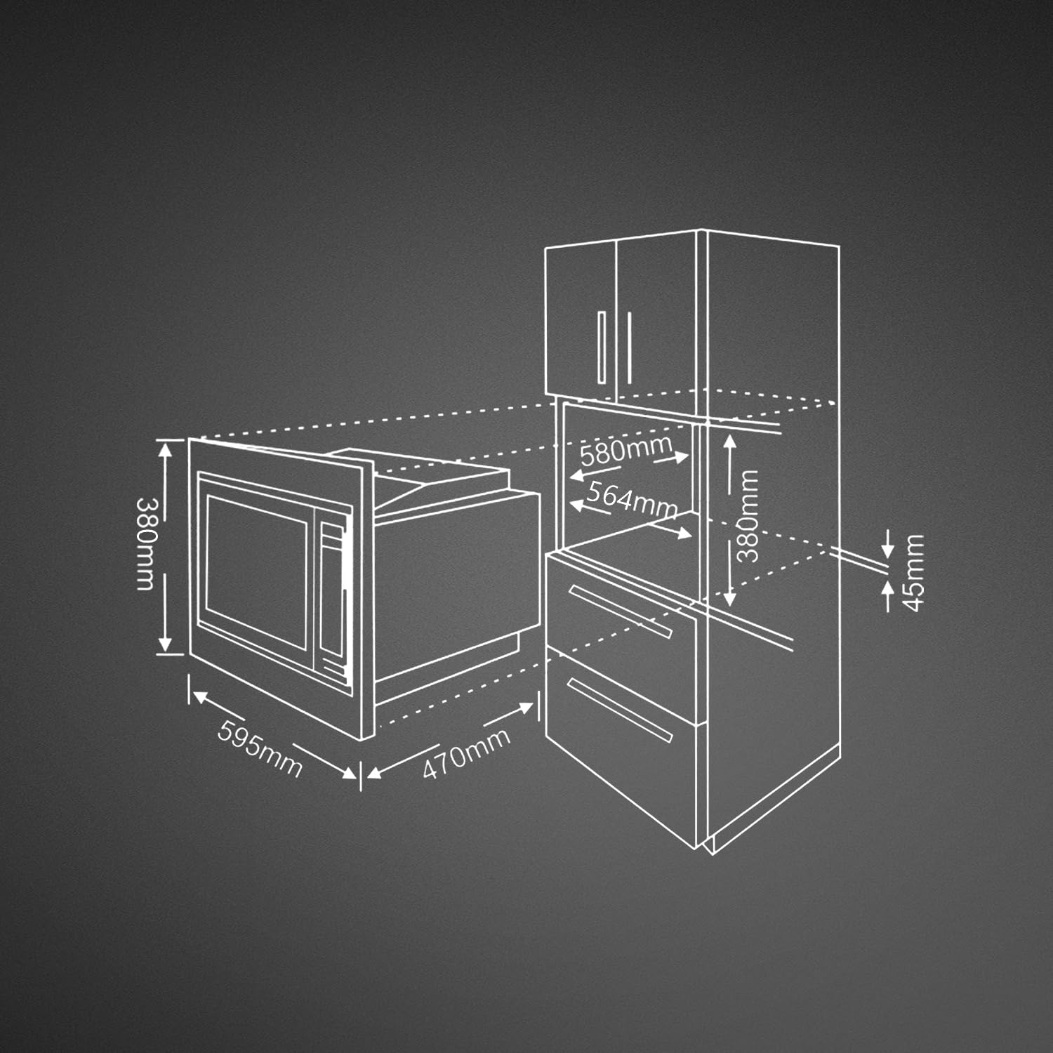 Kaff KMW HN6 Microwave installation diagram with cabinet dimensions