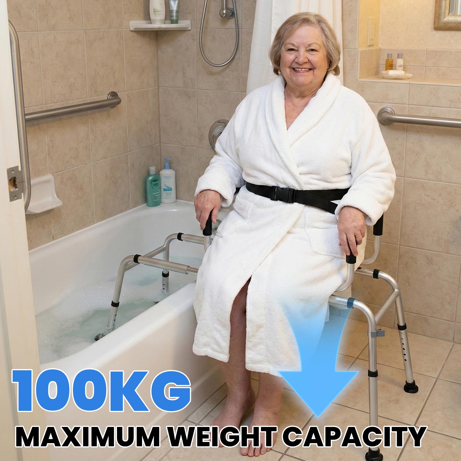 NEWTRY Sedia per doccia, Panca di trasferimento per vasca da bagno scorrevole,sgabello bagno girevole a 360°con regolazione dell'altezza a 12 livell per Anziani Disabili