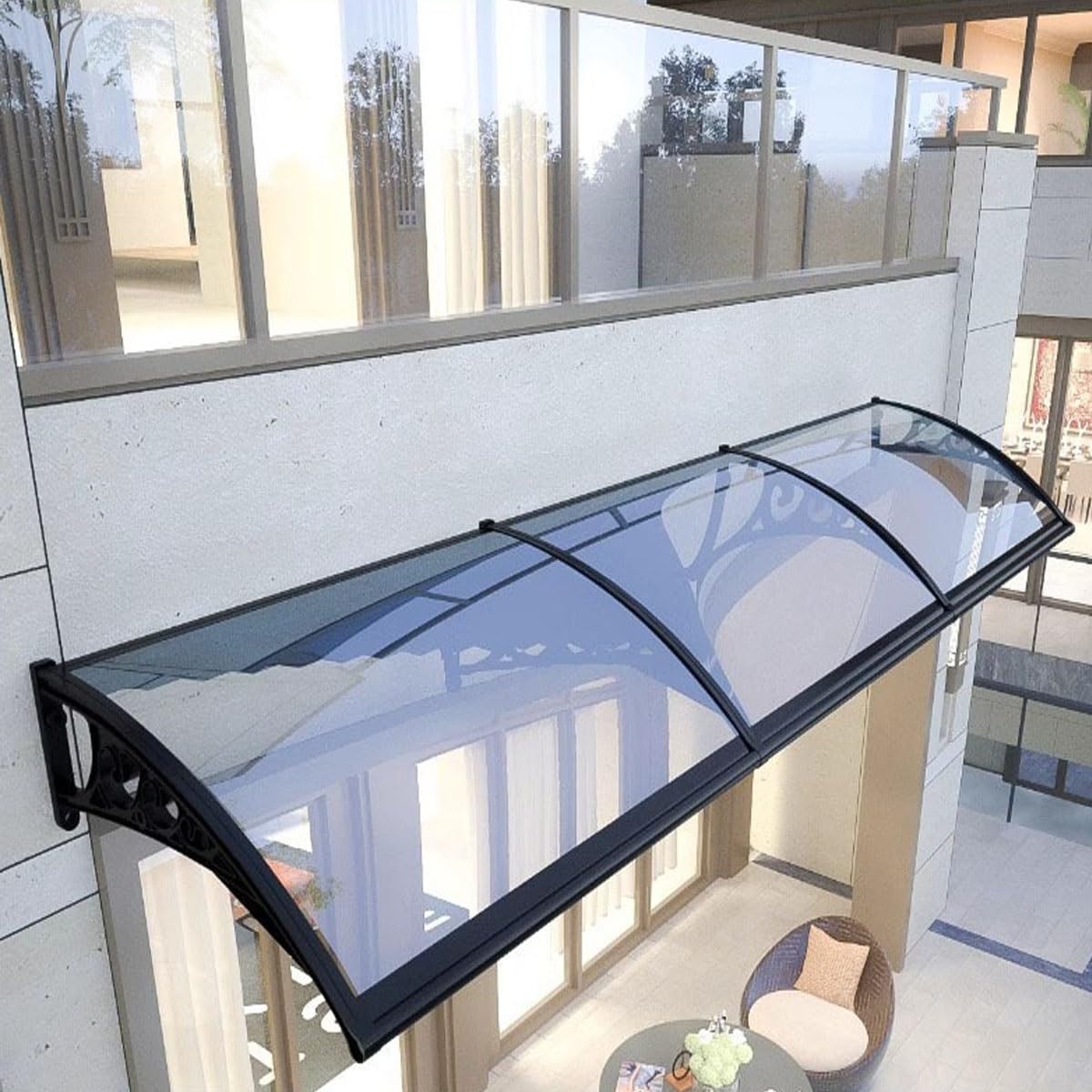 Auvent de porte marquise d'accueil 80 x 120 CM à LED solaire