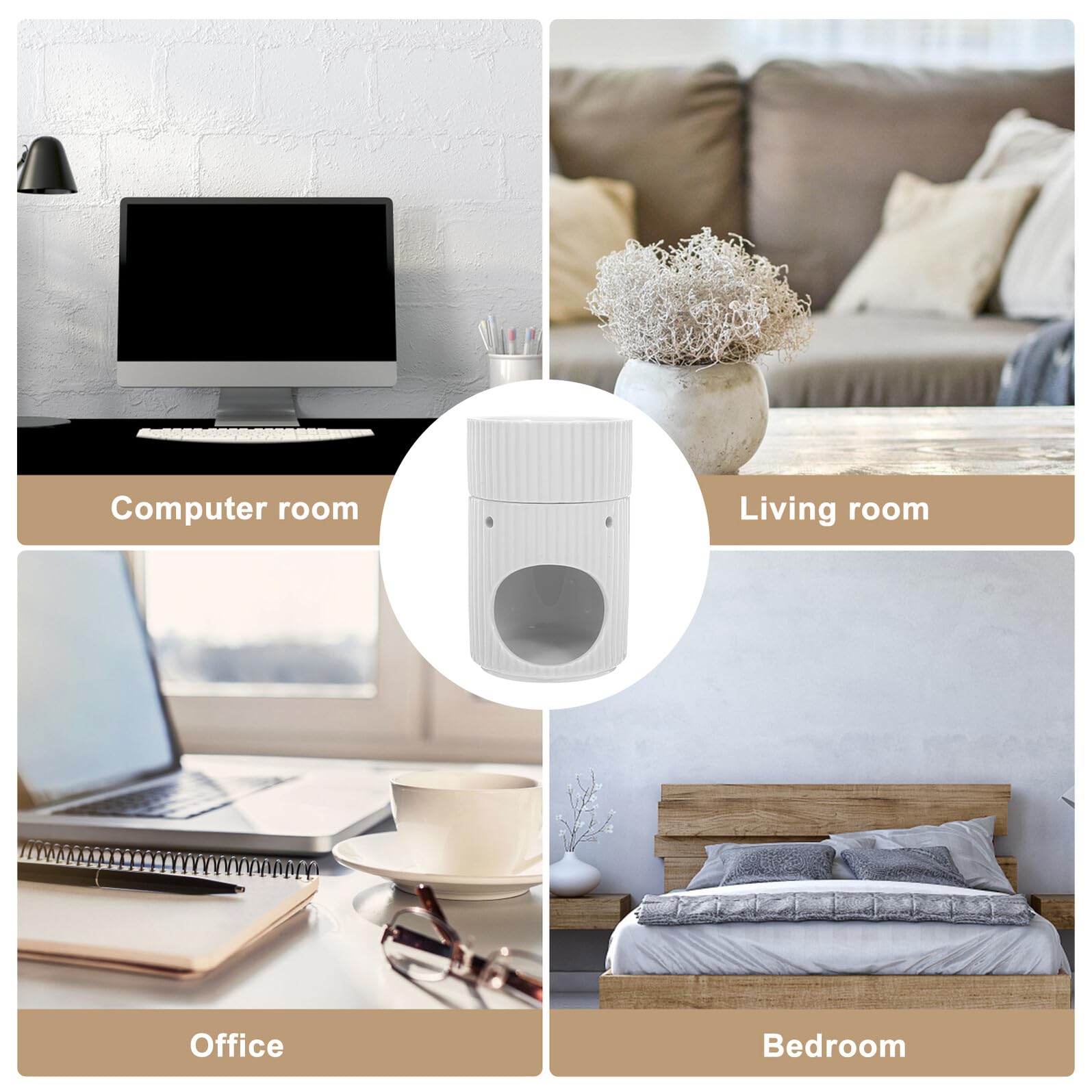 OUNONA Diffusore di Aromi per Oli Essenziali in Ceramica Bruciatore per Cera Sciolta e Diffusore di Fragranze per Casa Design Strisce Bianco