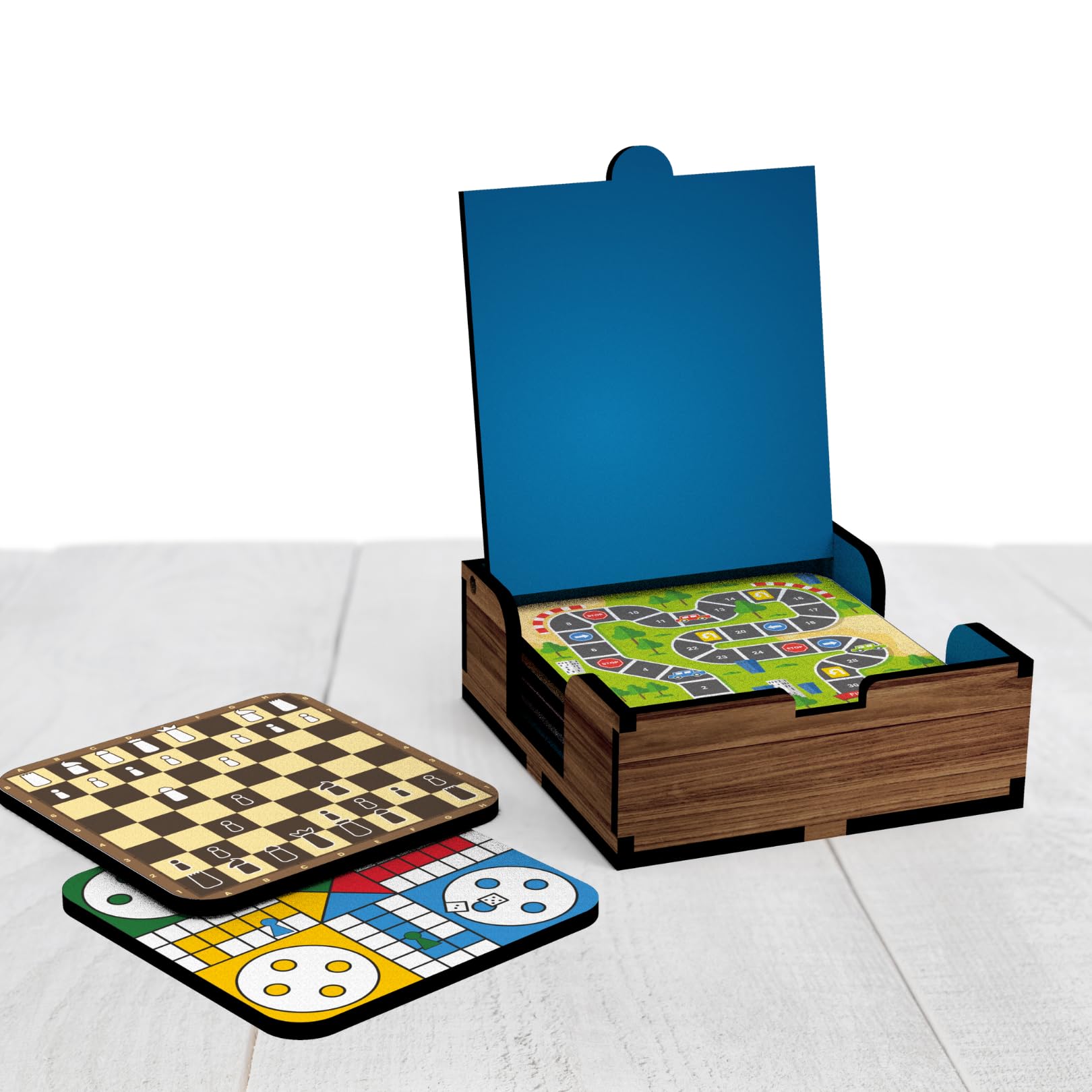 Coasters for Cups Set of 6 Coasters for Dining Table Decor Coasters with Holder Box Set of 6 Coaster Set Unique Durable Quality with Anti Slip Surface (Classic Board Games)