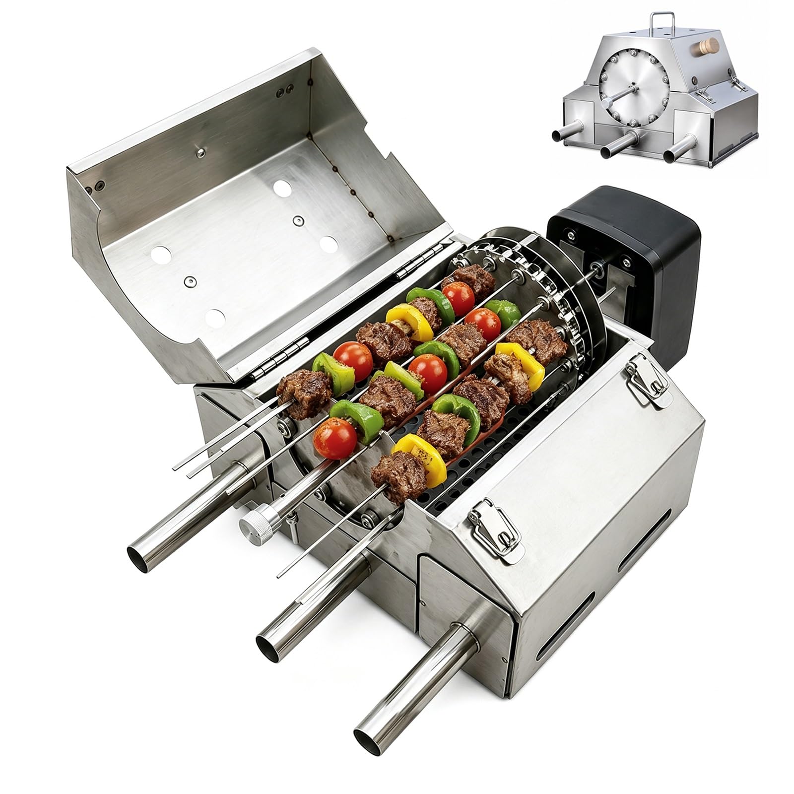 YXYLJOZ Fully Automatic Rotary Grill, Electric Rotating Rotisserie Grill with Tumble Basket, 100 BBQ Skewers, Stainless Steel Smokeless Charcoal Grill for Backyard (20Skewers)